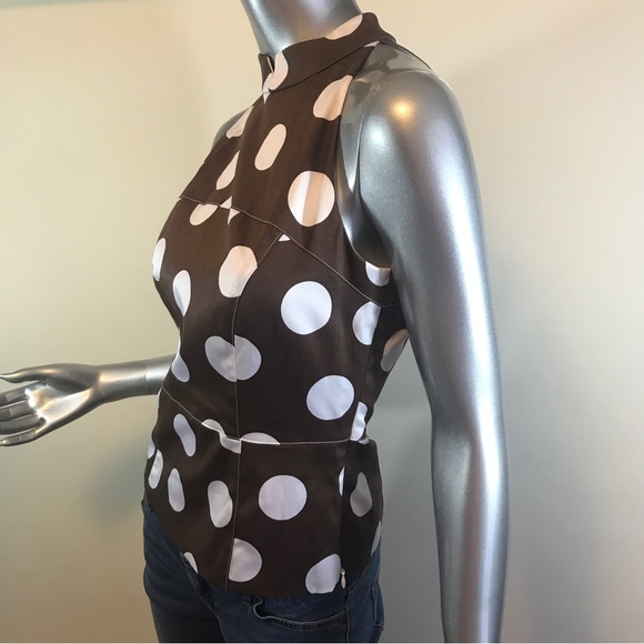 Donna Degnan Size 4 Small Polka Dot Sleeveless Blouse Brown White Top - Picture 8 of 16